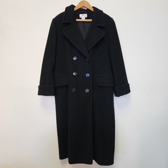 Talbots Trench Coat Black 8 Petites Wool Old Money Longline Vintage Steam Punk